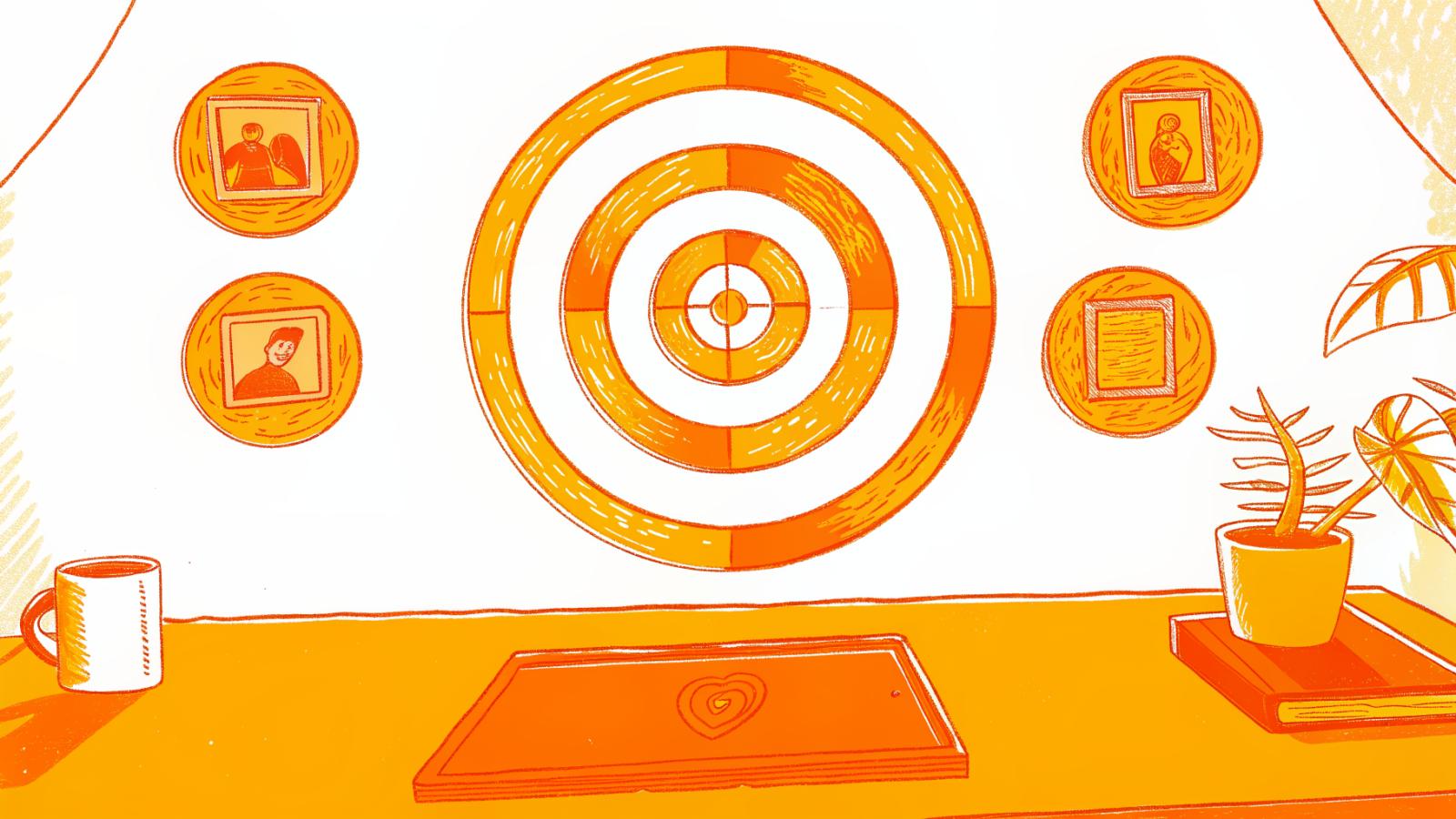 Five brand and creator FAQ icons converging on a verified checkmark bullseye target