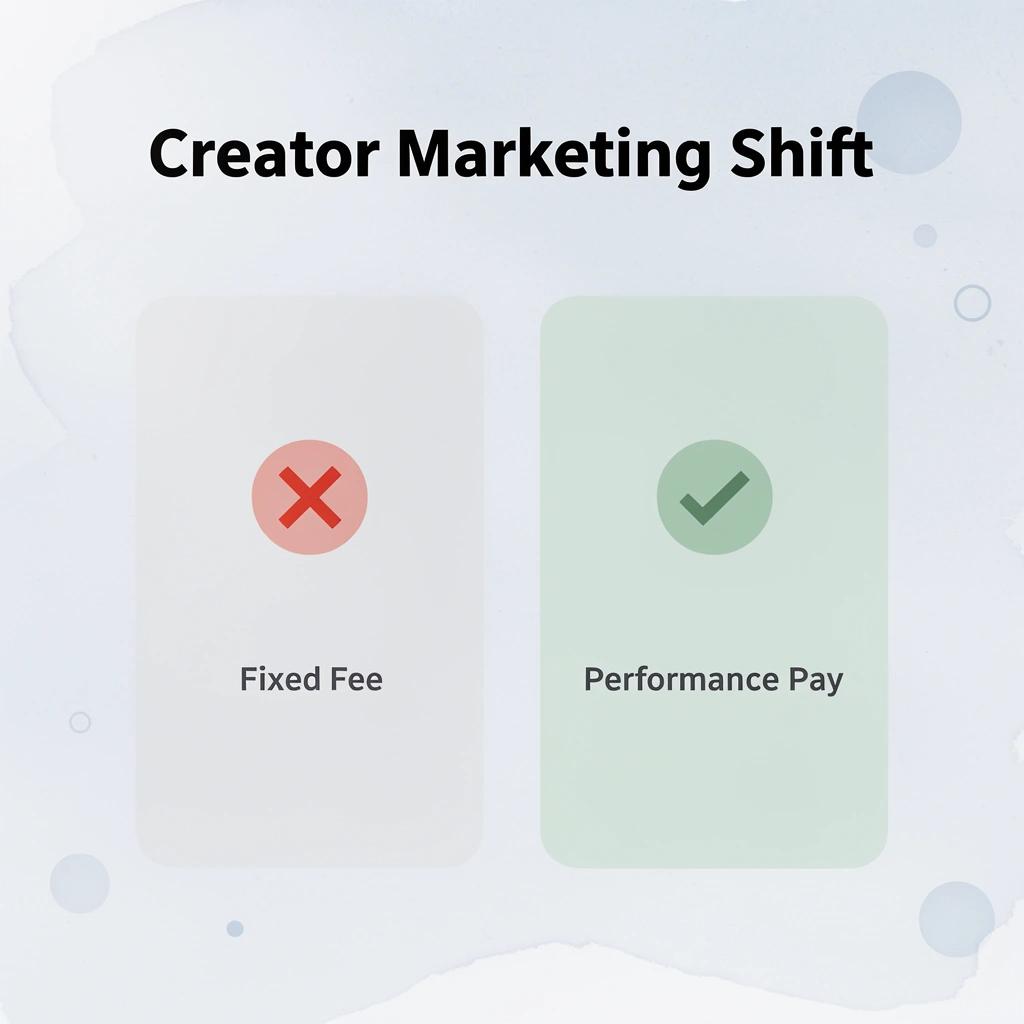 Before and after infographic showing the shift from fixed fee to performance-based creator marketing
