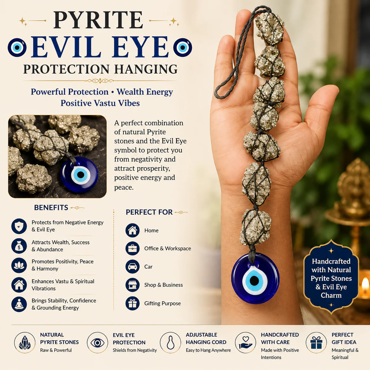 Pyrite Evil Eye Protection Hanging