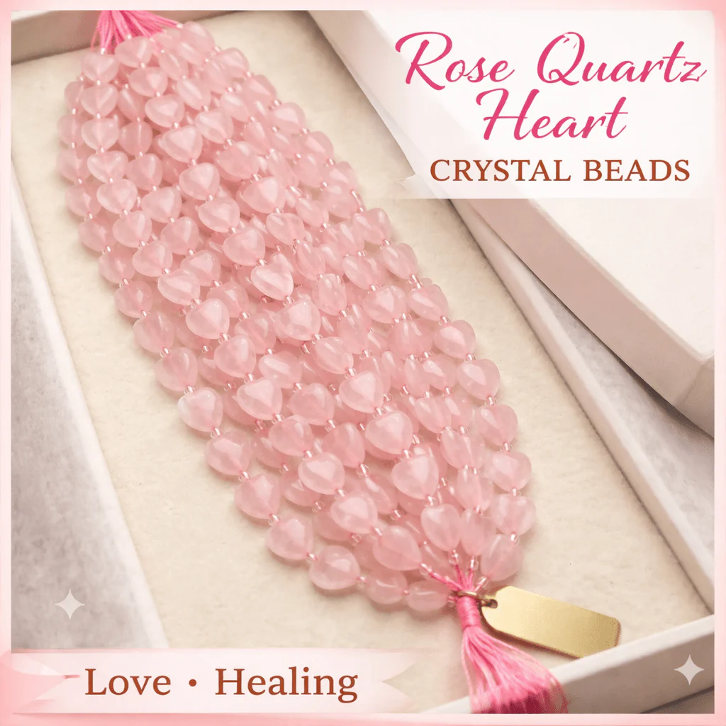 Rose Quartz Heart Crystal Beads Line