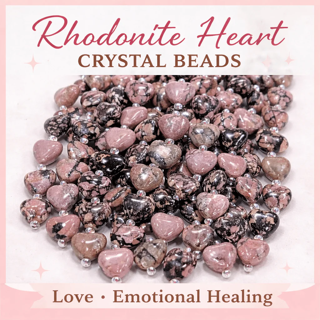 Rhodonite Heart Crystal Beads Line
