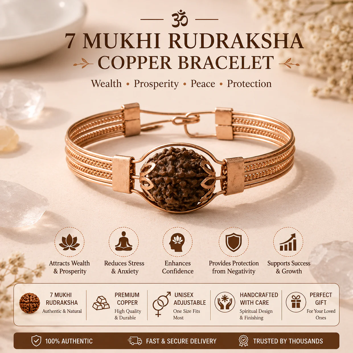 7 Mukhi Rudraksha Copper Bracelet