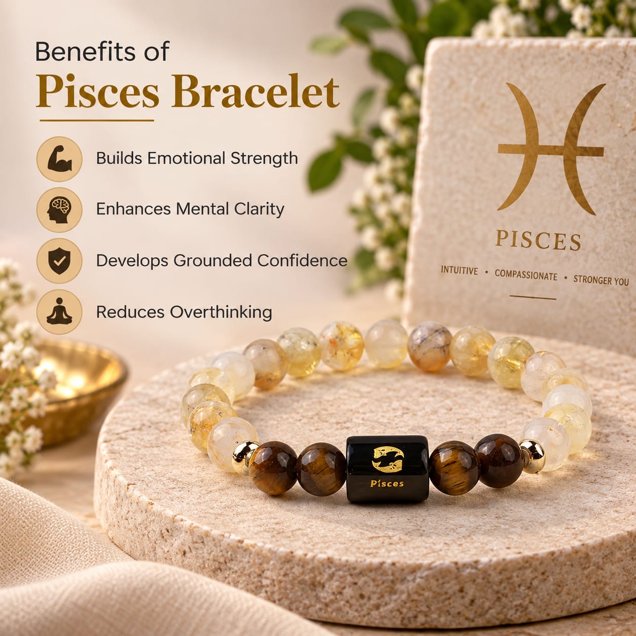Pisces (मीन राशि) Zodiac Citrine & Tiger Eye Bracelet