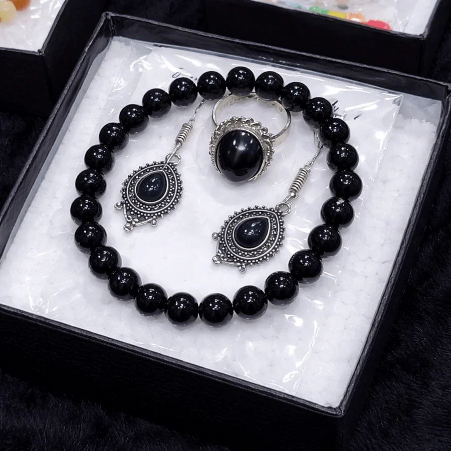Black Onyx Healing Crystal Jewelry Set