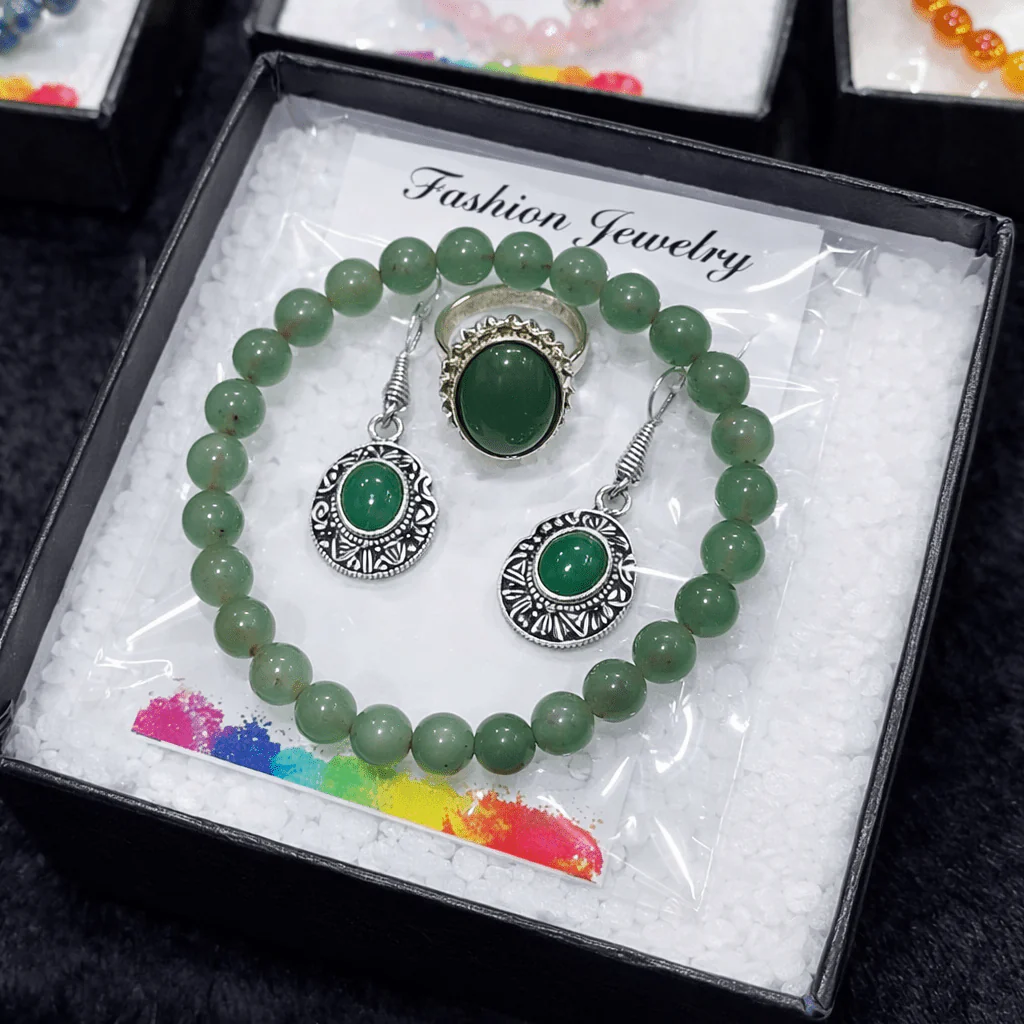 Light Green Aventurine Healing Crystal Jewelry Set