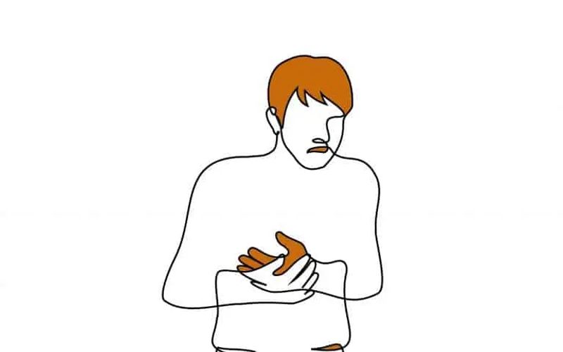 Zeichnung von einem Mann mit Bauchschmerzen