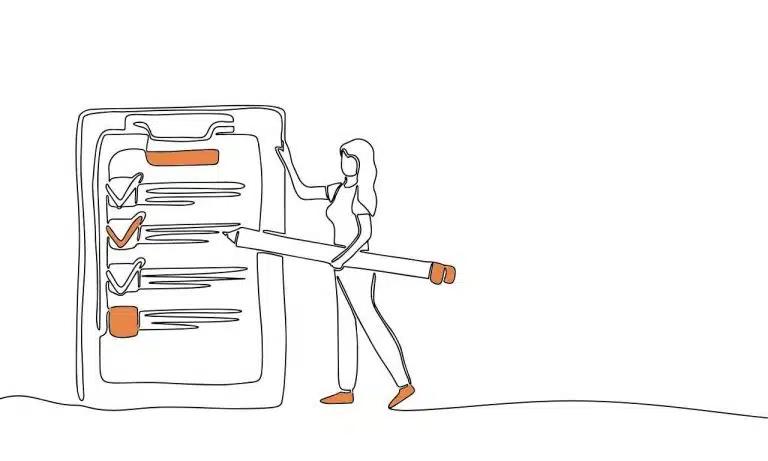 Zeichnung von einer Frau an einem Clipboard die Hypnoseforschung erklärt