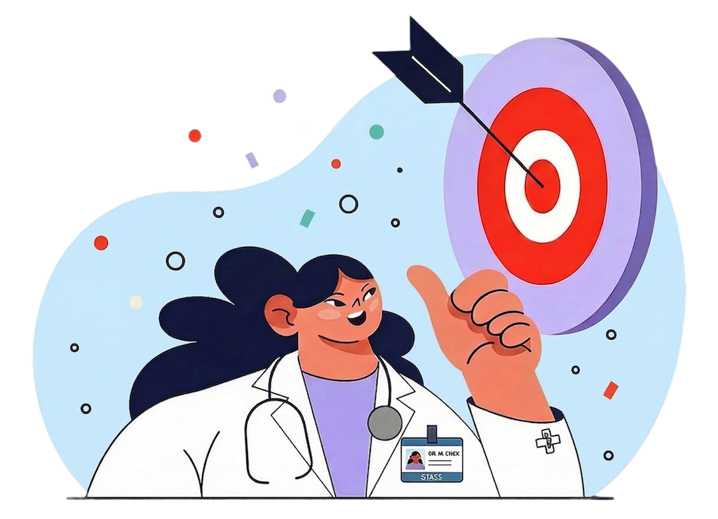 A doctor celebrating hitting her goal