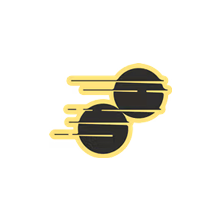 Un autocollant jaune représentant deux cercles noirs s'envolant vers la droite