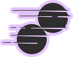 Une illustration vectorielle minimaliste du logo d'oxio découpé par des lignes de vitesse horizontales pour évoquer un mouvement rapide, le tout entouré d'une bordure lilas de style autocollant.