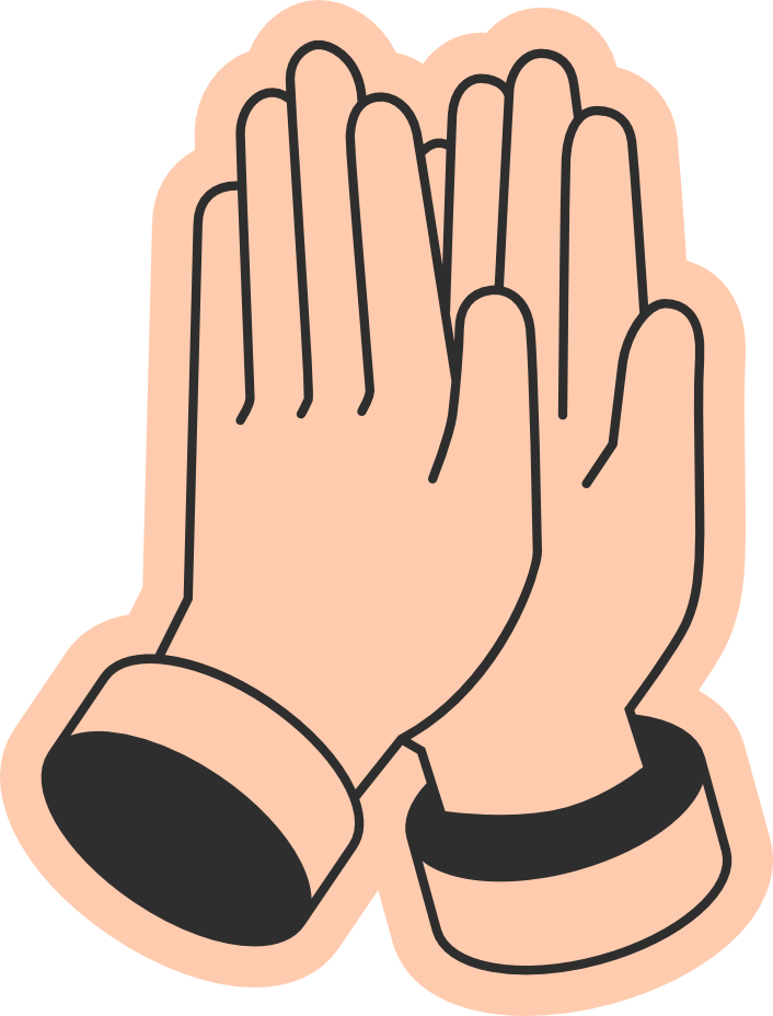 Illustration stylisée sous forme d'autocollant de couleur pêche montrant deux mains qui se tapent dans la main (« high five »), avec des contours noirs et une bordure épaisse pêche.
