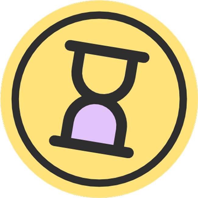 Hourglass on yellow circle background.