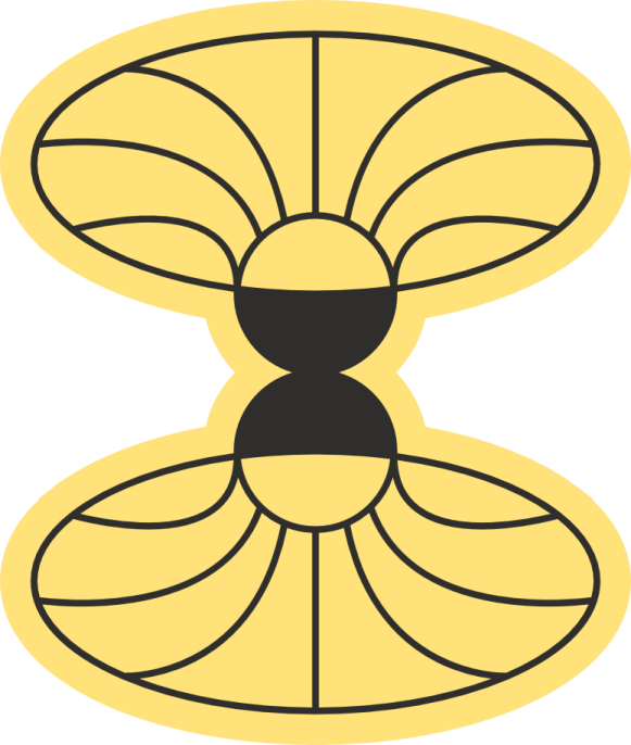 Minimalist yellow and black illustration of a symmetrical warp-speed tunnel design with a dark center, representing high-speed fibre-powered connectivity.