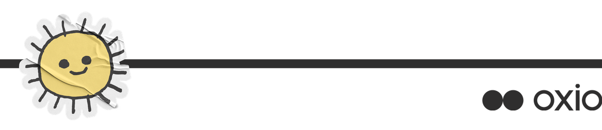 alt="Line separator with a sticker of a smiling sun on the left and oxio logo on bottom right." 
