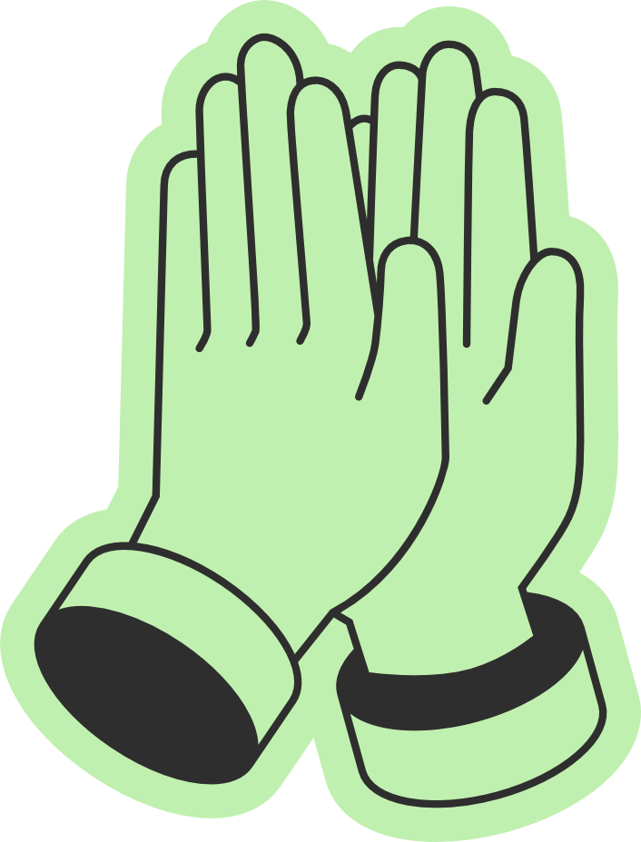 A green sticker of two illustrated hands performing a high-five