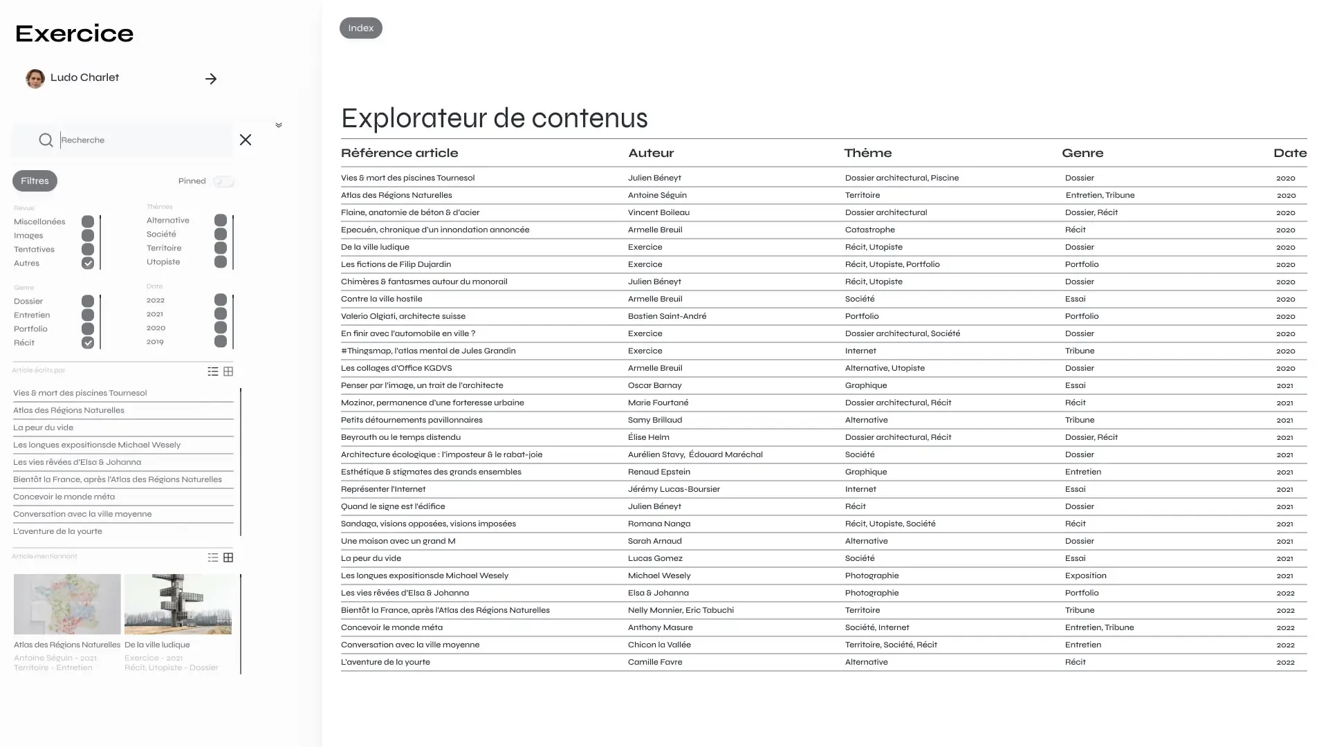 Explorateur de contenus