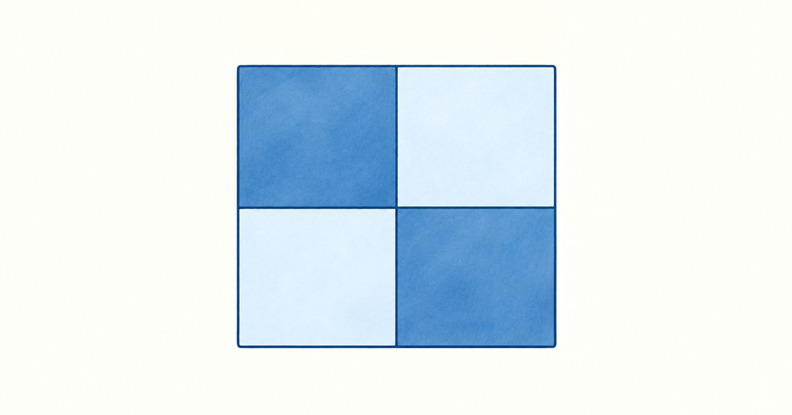Plain 2x2 grid of blue squares, diagonal pair dark and the other pair pale, for sensitivity and specificity table