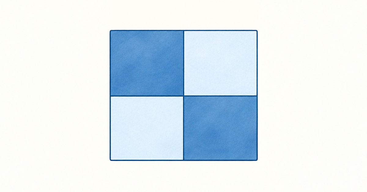 Plain 2x2 grid of blue squares, diagonal pair dark and the other pair pale, for sensitivity and specificity table