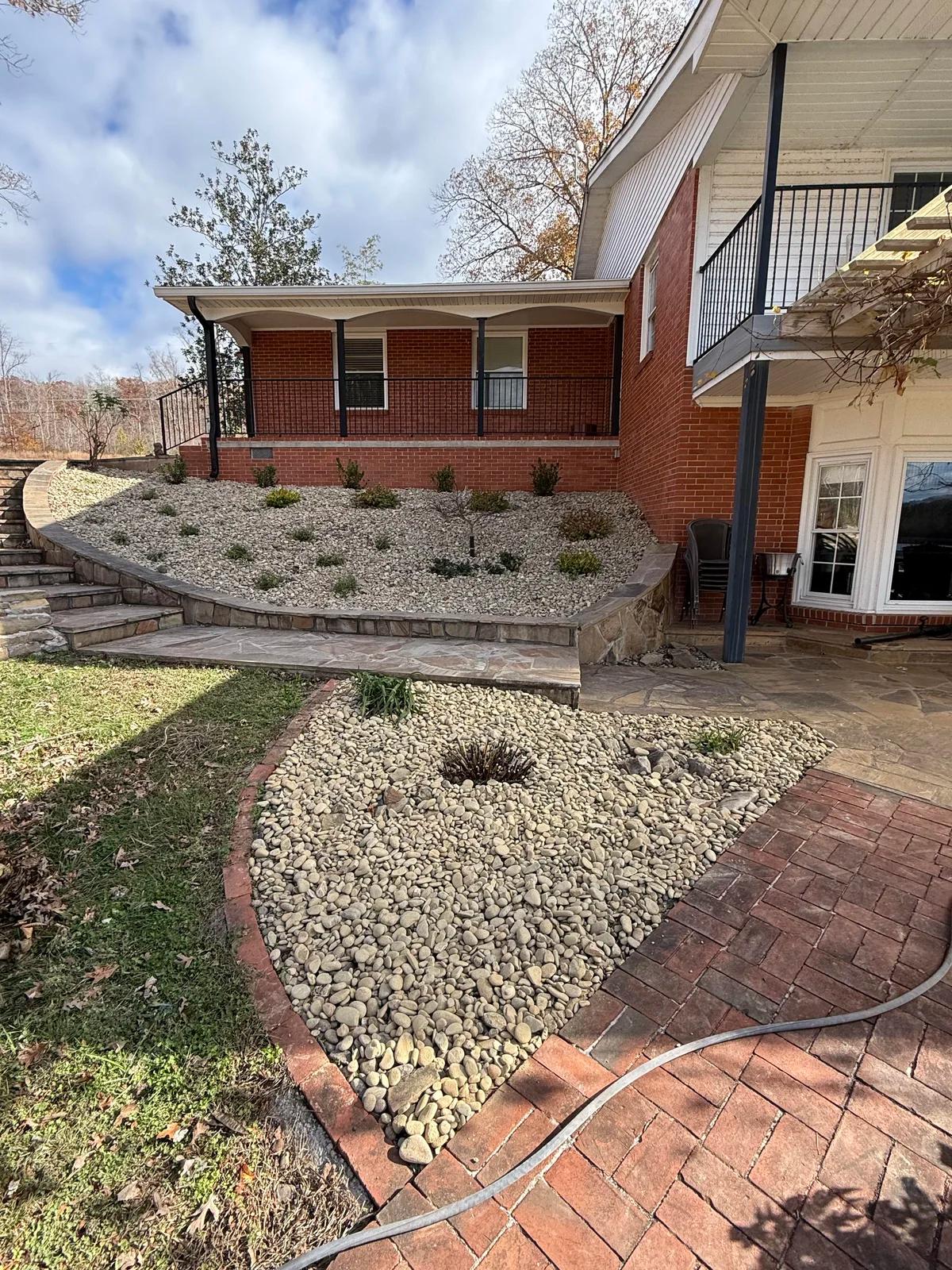 Backyard of home hardscaping