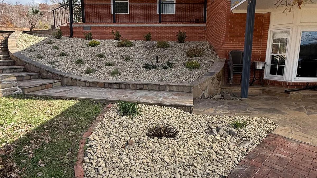 Backyard of home hardscaping