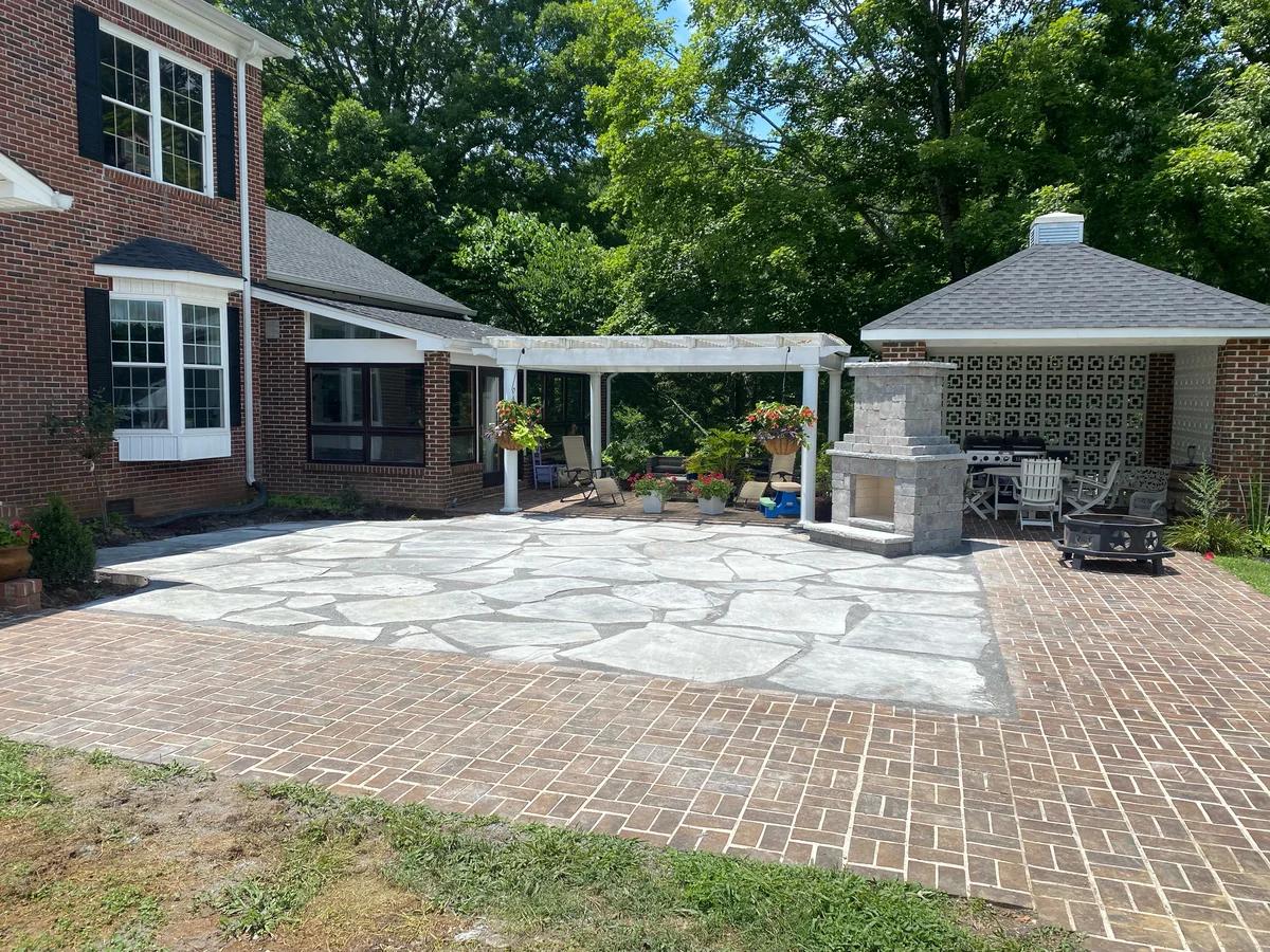 Newly done hardscaping patio outside