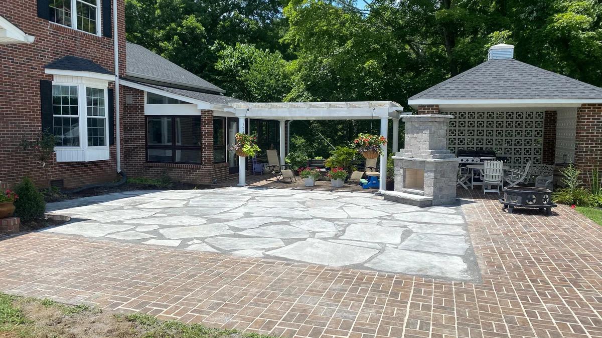Newly done hardscaping patio outside