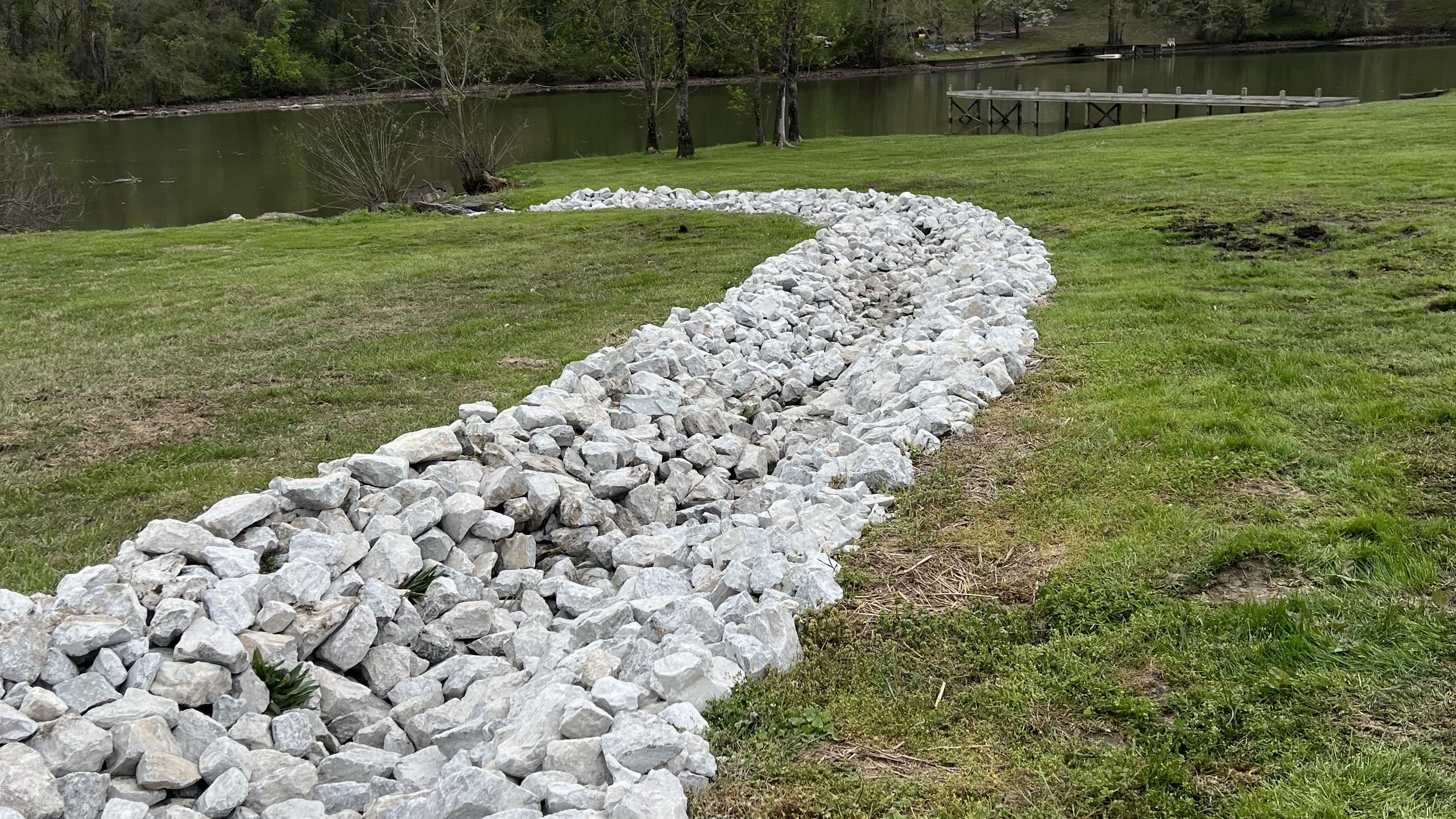 French drain in yard going towards pond