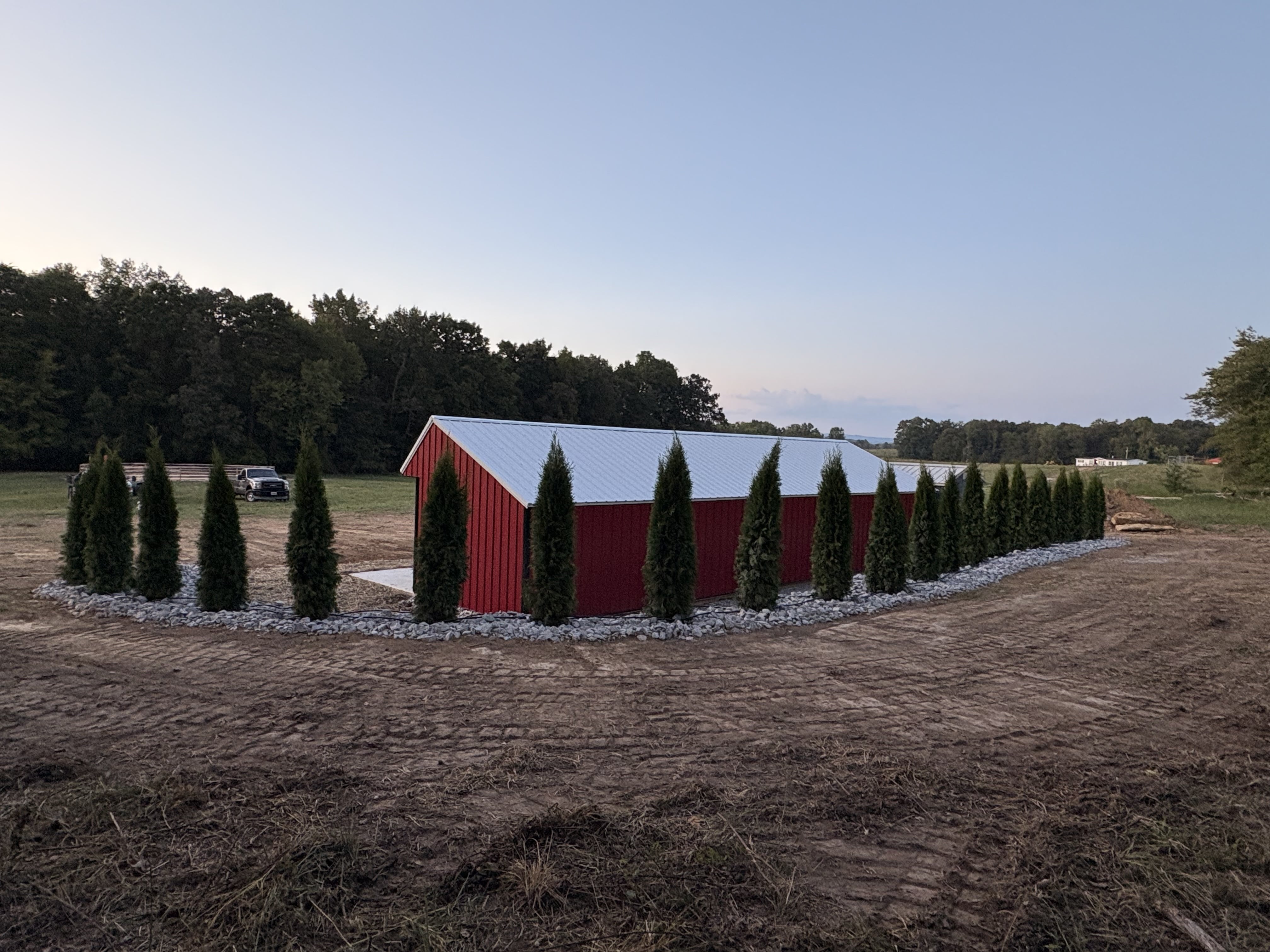 Outdoor shed with landscaping and hardscaping done