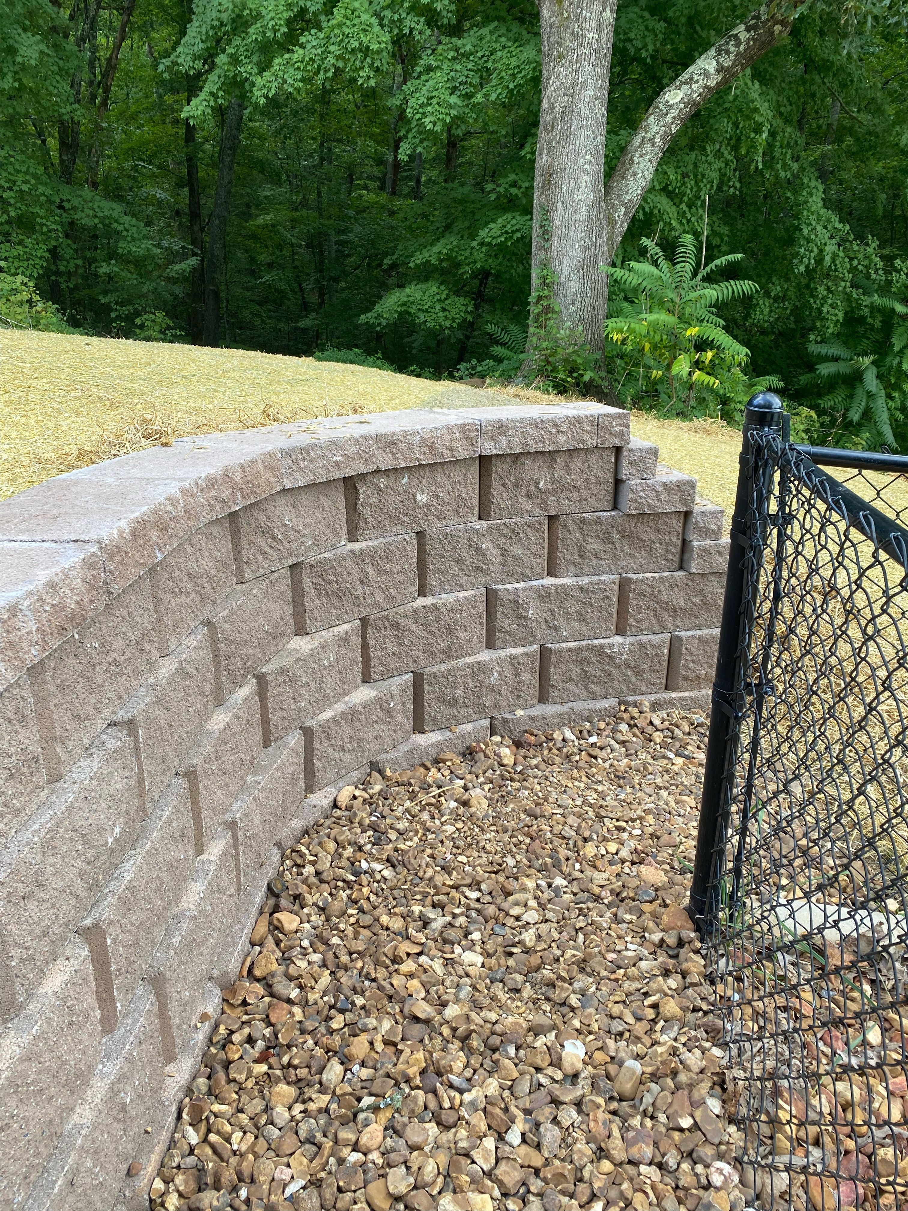 Newly built curved retaining wall