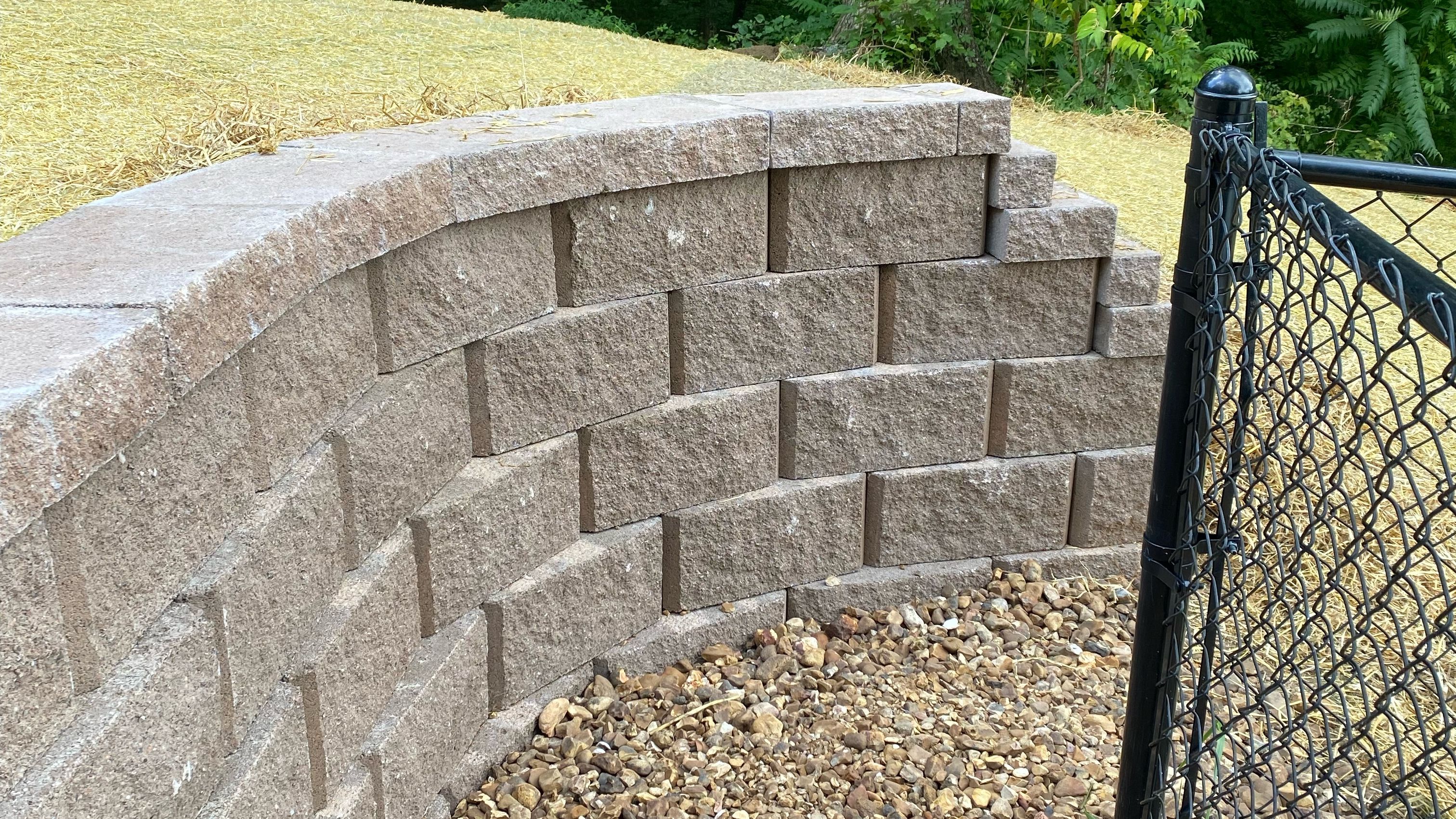 Newly built curved retaining wall