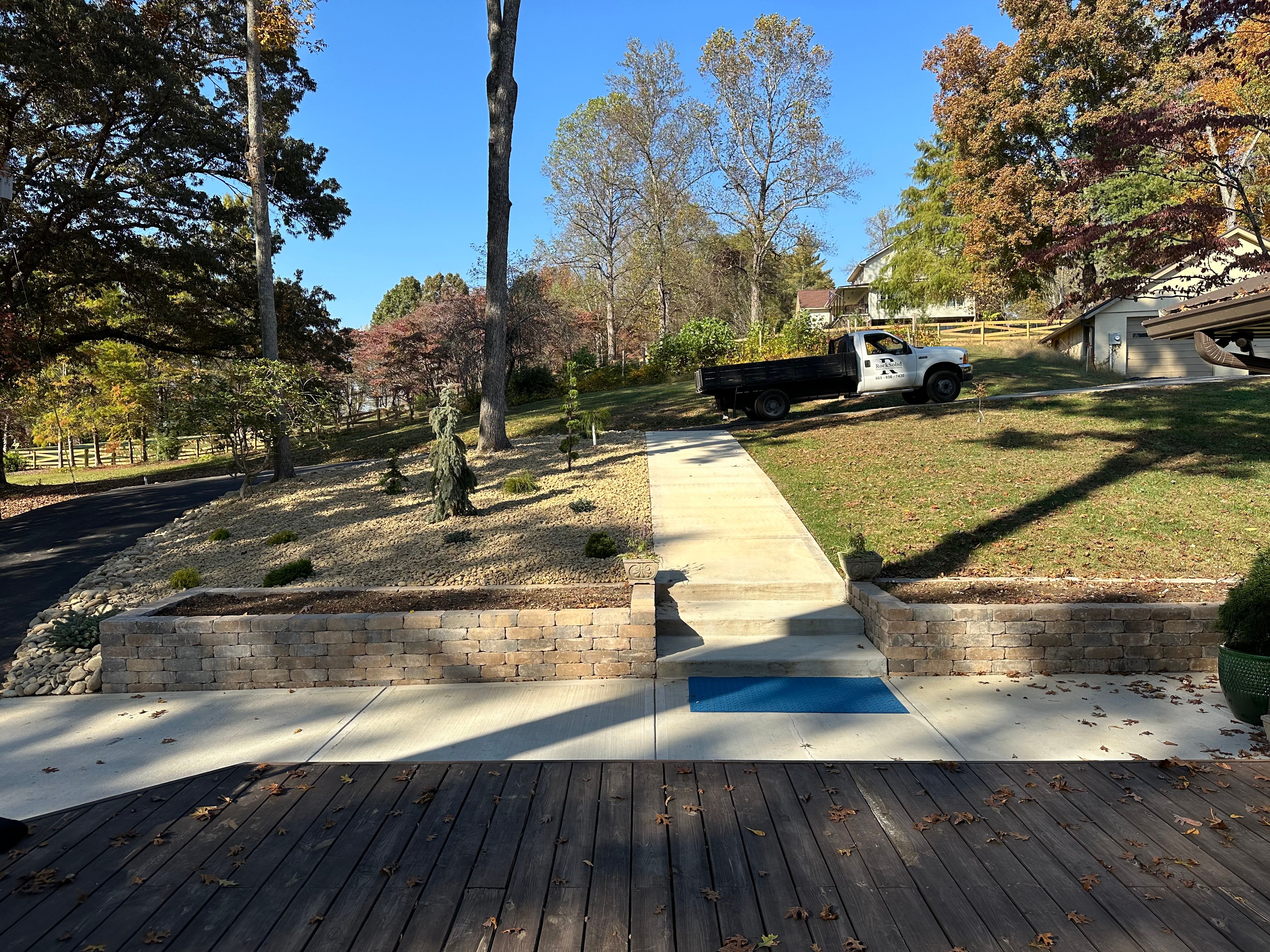 Front lawn with retaining wall