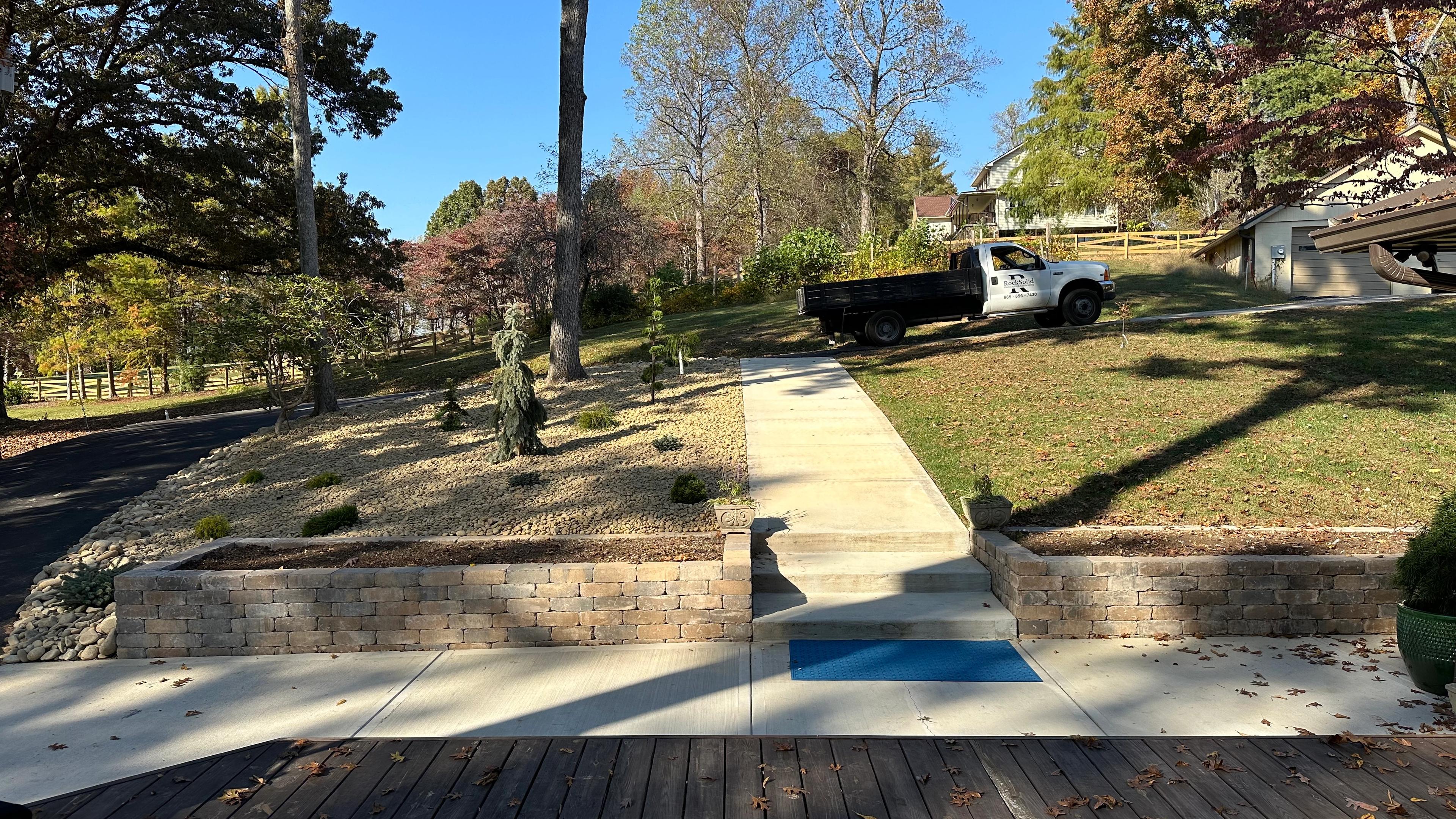 Front lawn with retaining wall