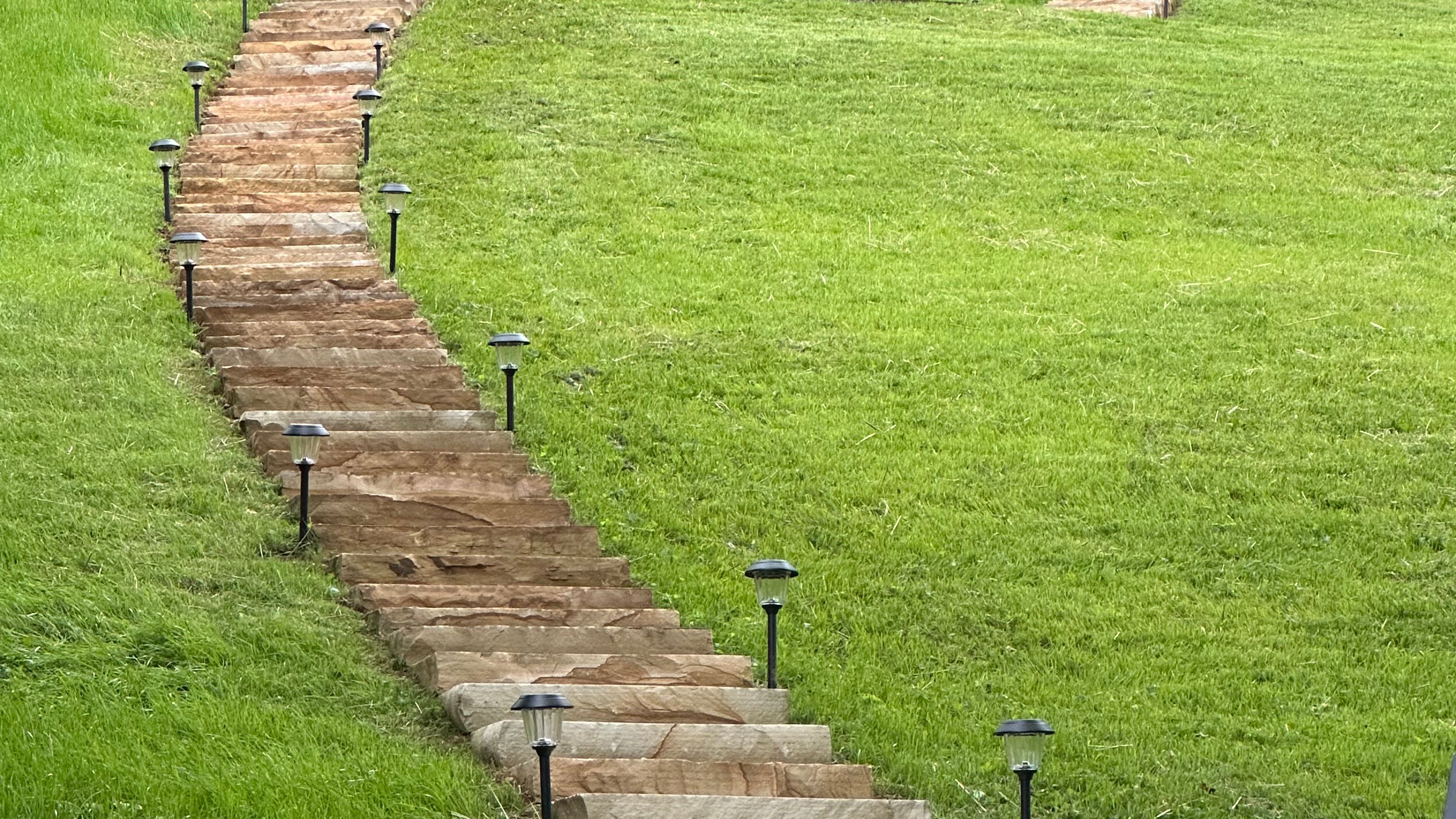 Steep hill that has been freshly mowed