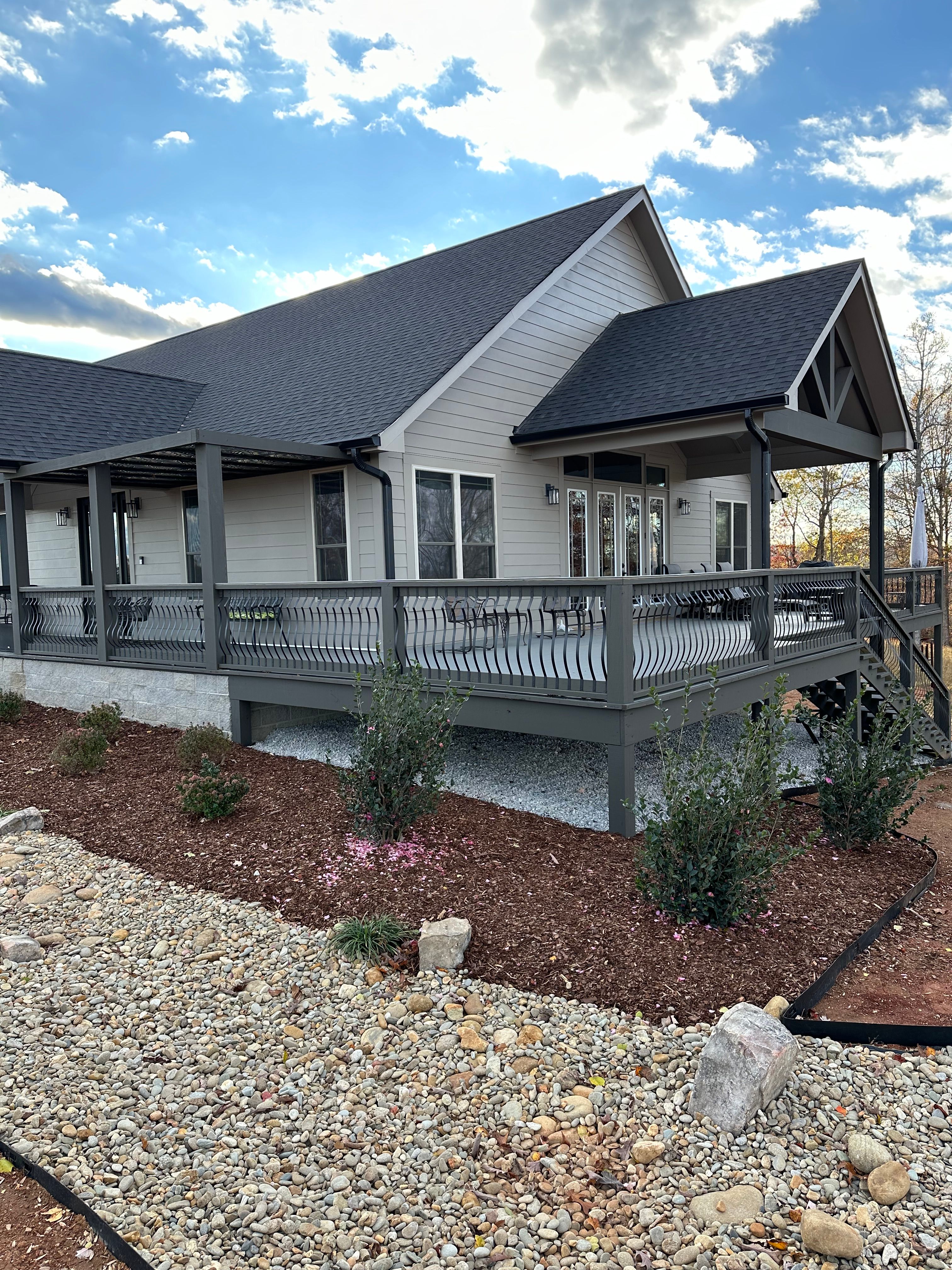 Freshly done landscaping and hardscaping outside of home