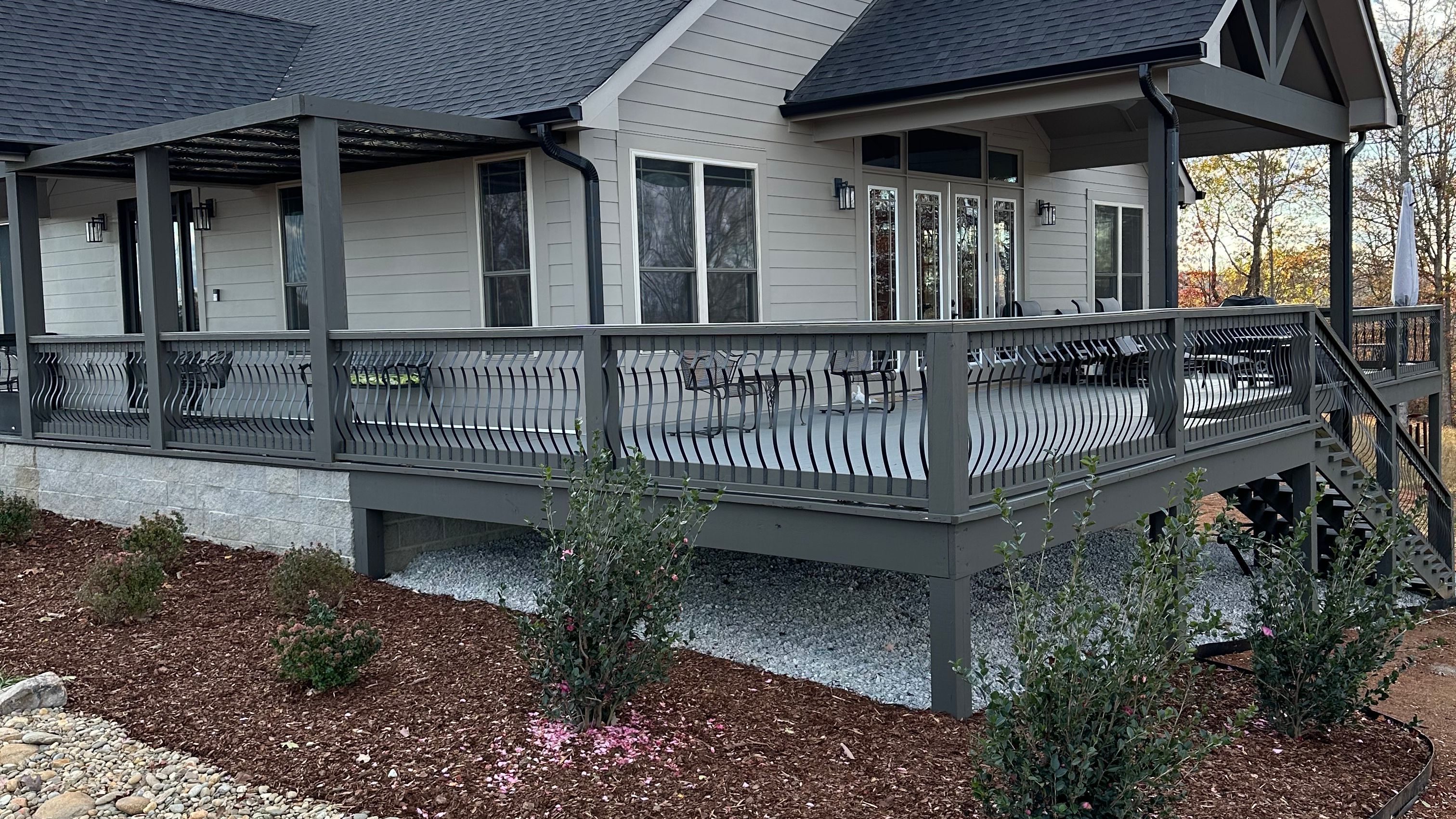 Freshly done landscaping and hardscaping outside of home