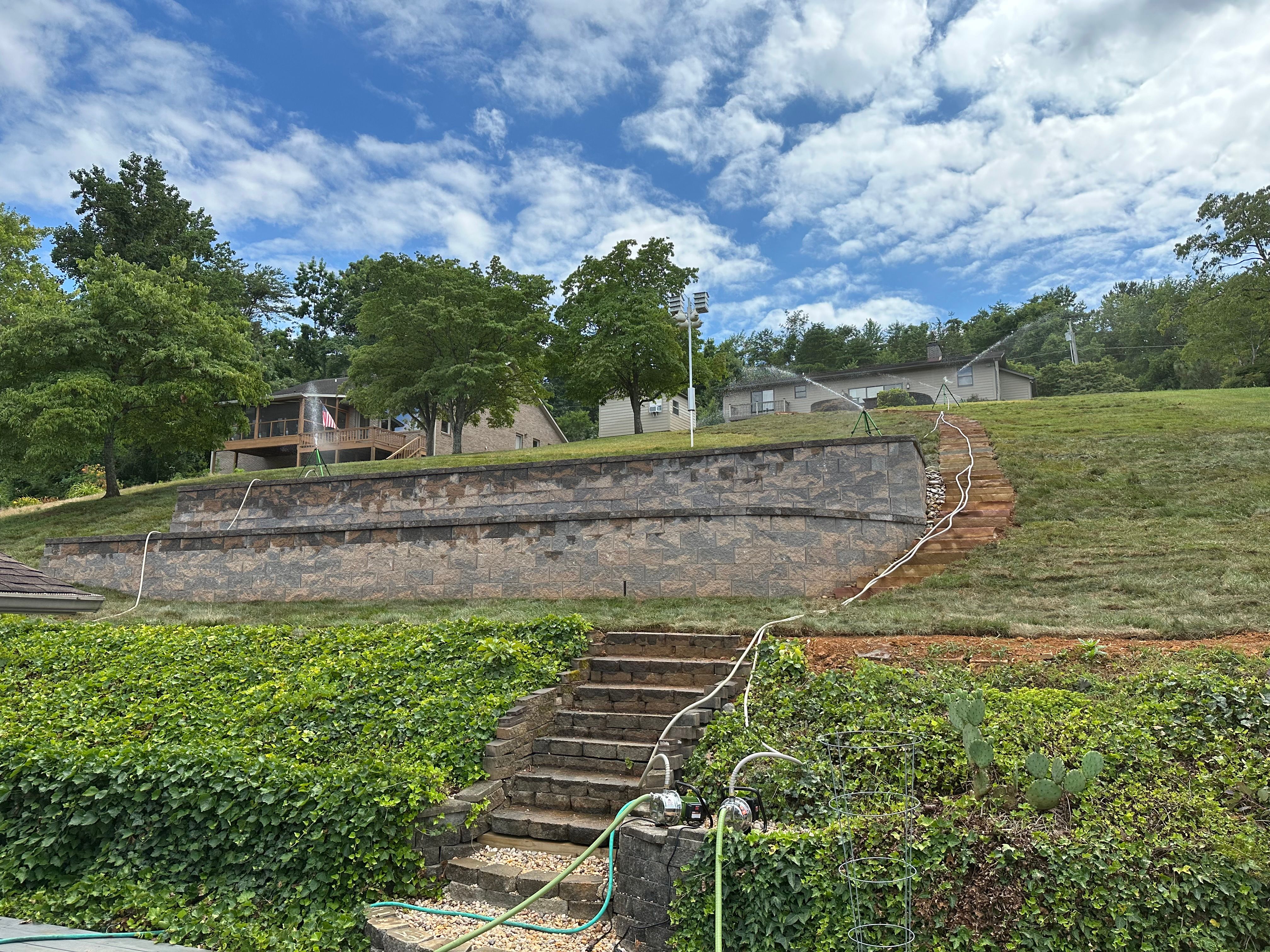 Newly built muli-layered retaining wall