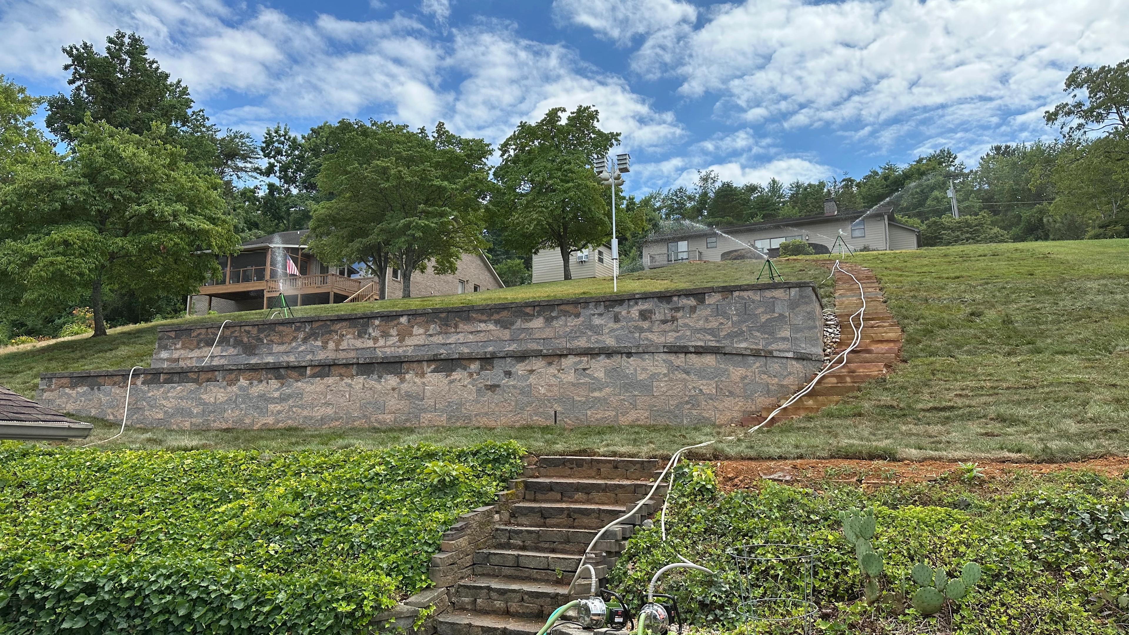 Newly built muli-layered retaining wall