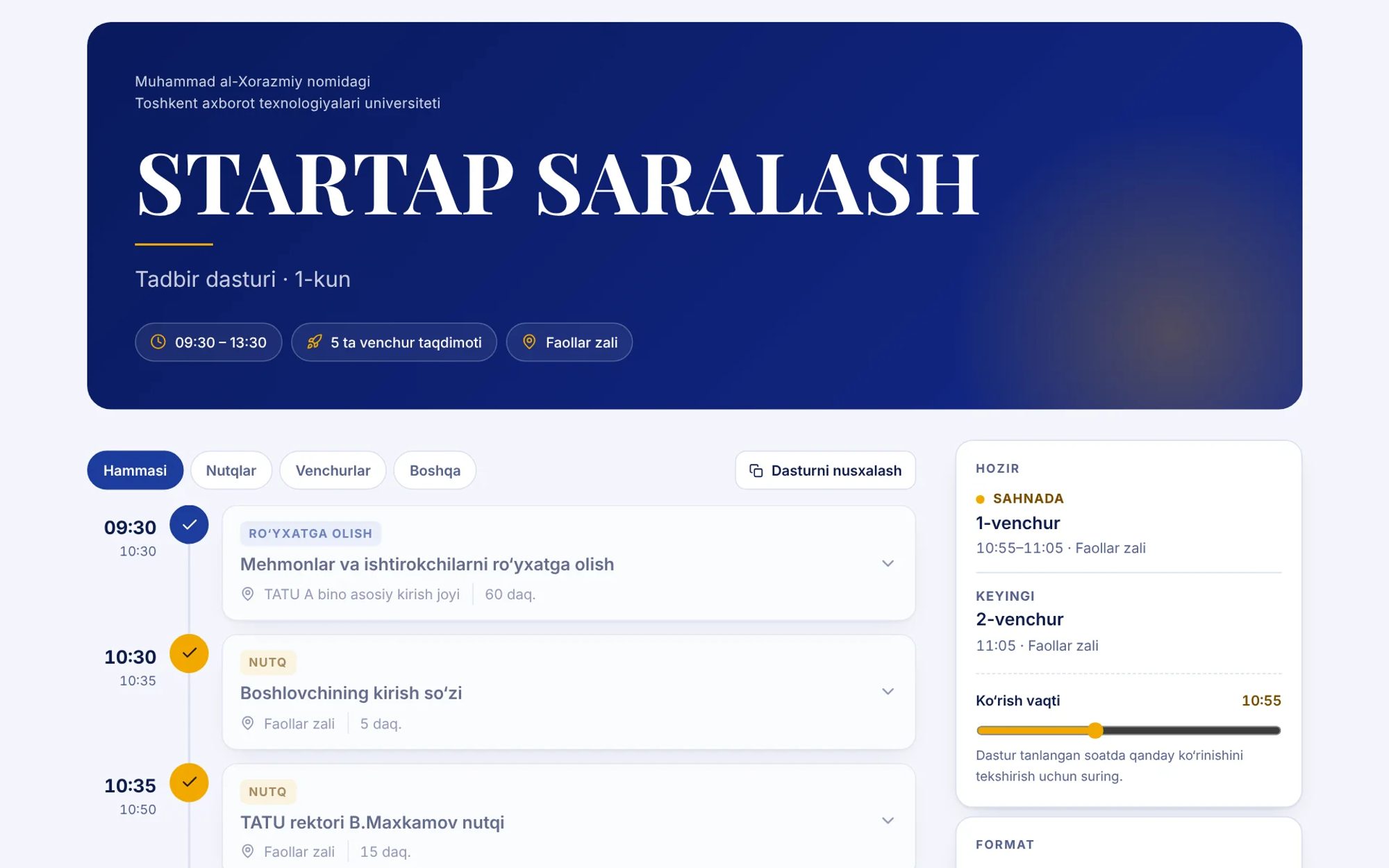 Startap saralash kuni · interaktiv dastur