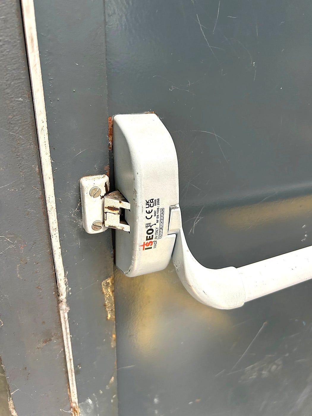 White push bar on the door of a business premises