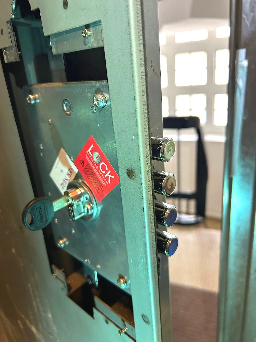 Lock mechanism opened on a workbench