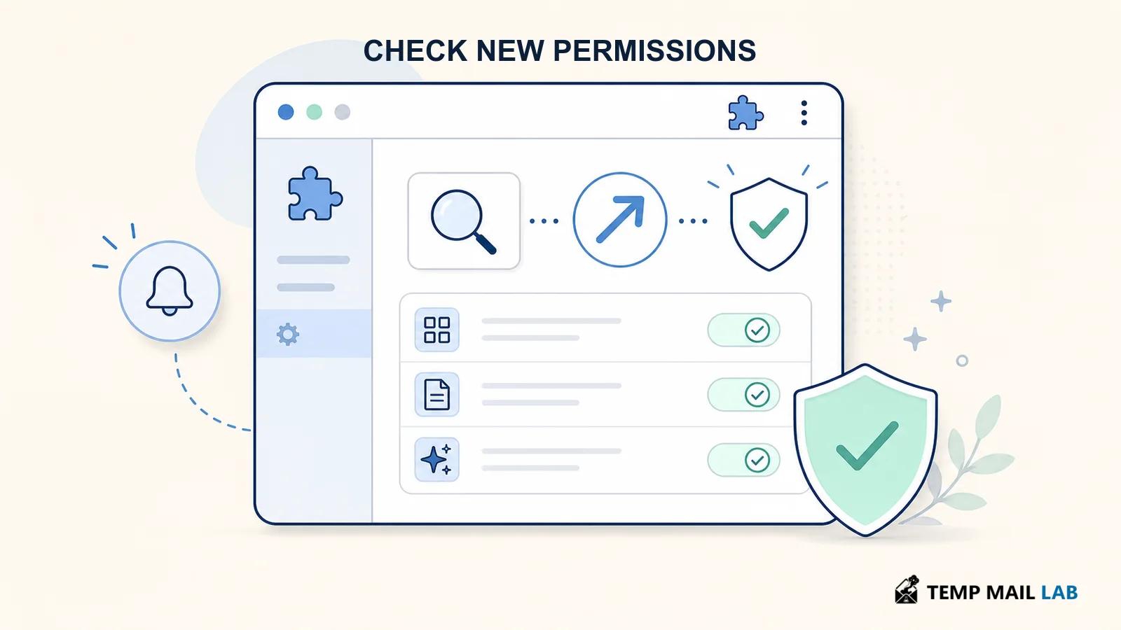 Browser extension dashboard showing a user reviewing newly requested permissions after an update