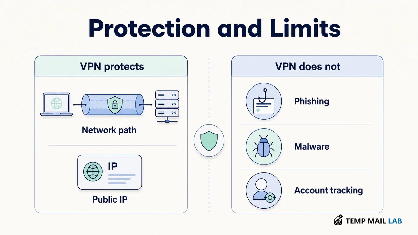 Comparison of what a VPN protects and what remains exposed online