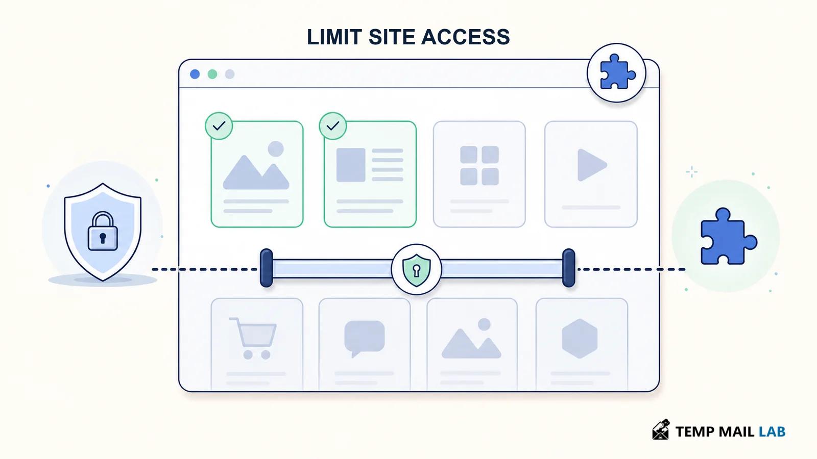 Browser controls limiting an extension to selected sites while other sites stay restricted