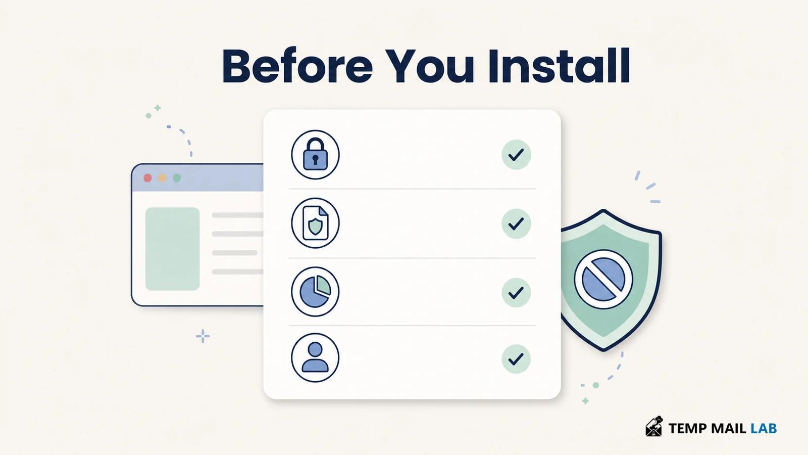 Checklist for reviewing an ad blocker's permissions, disclosures, and publisher