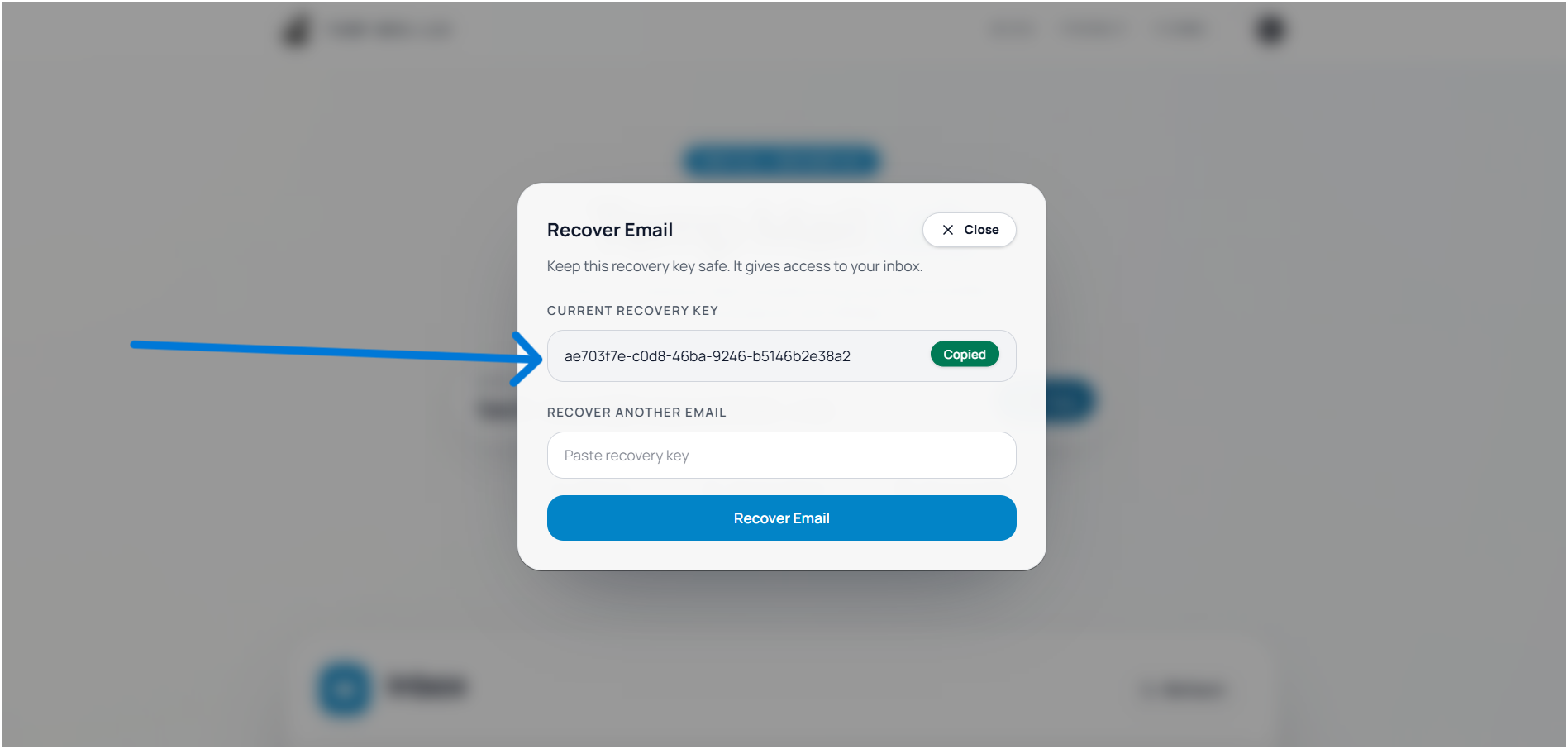 Generate temp email with recovery key I tempmaillab.com