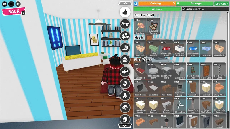 Screenshot of the new in-game building system, showing the different categories listed above.