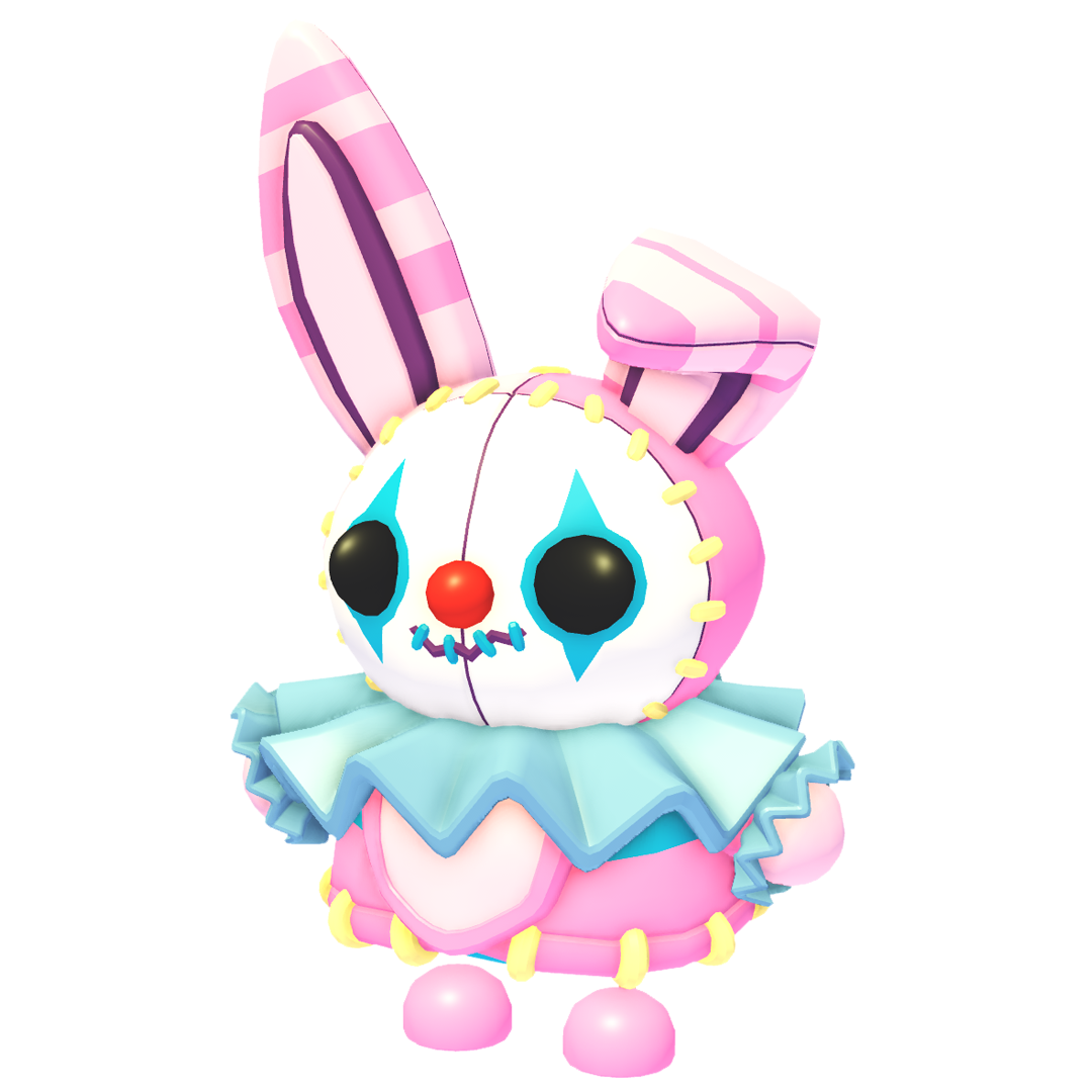 Pet Stitches, boneka kelinci pink bergaris dengan kerah badut, hadiah utama Adopt Me Halloween minggu ketiga