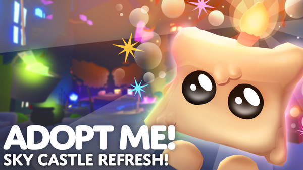 Cuddly Candle welcomes you to the Sky Castle refresh update, with colorful potions sparkling in the background. 