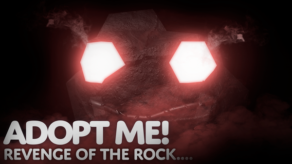 THE EVIL PET ROCK RETURNS TO ADOPT ME.... text reads "Revenge of the rock" 