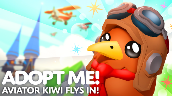 Aviator Kiwi welcomes you to the Toyshop house update in Adopt Me! With an aviator hat and a red scarf, this Kiwi is adoptable today! 